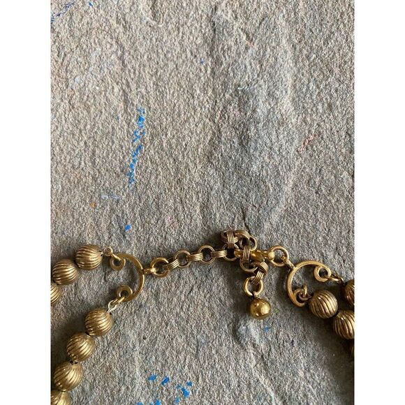 Vintage Necklace Collar Gold Plated Engraved Beaded Double Layer - Picture 2 of 8